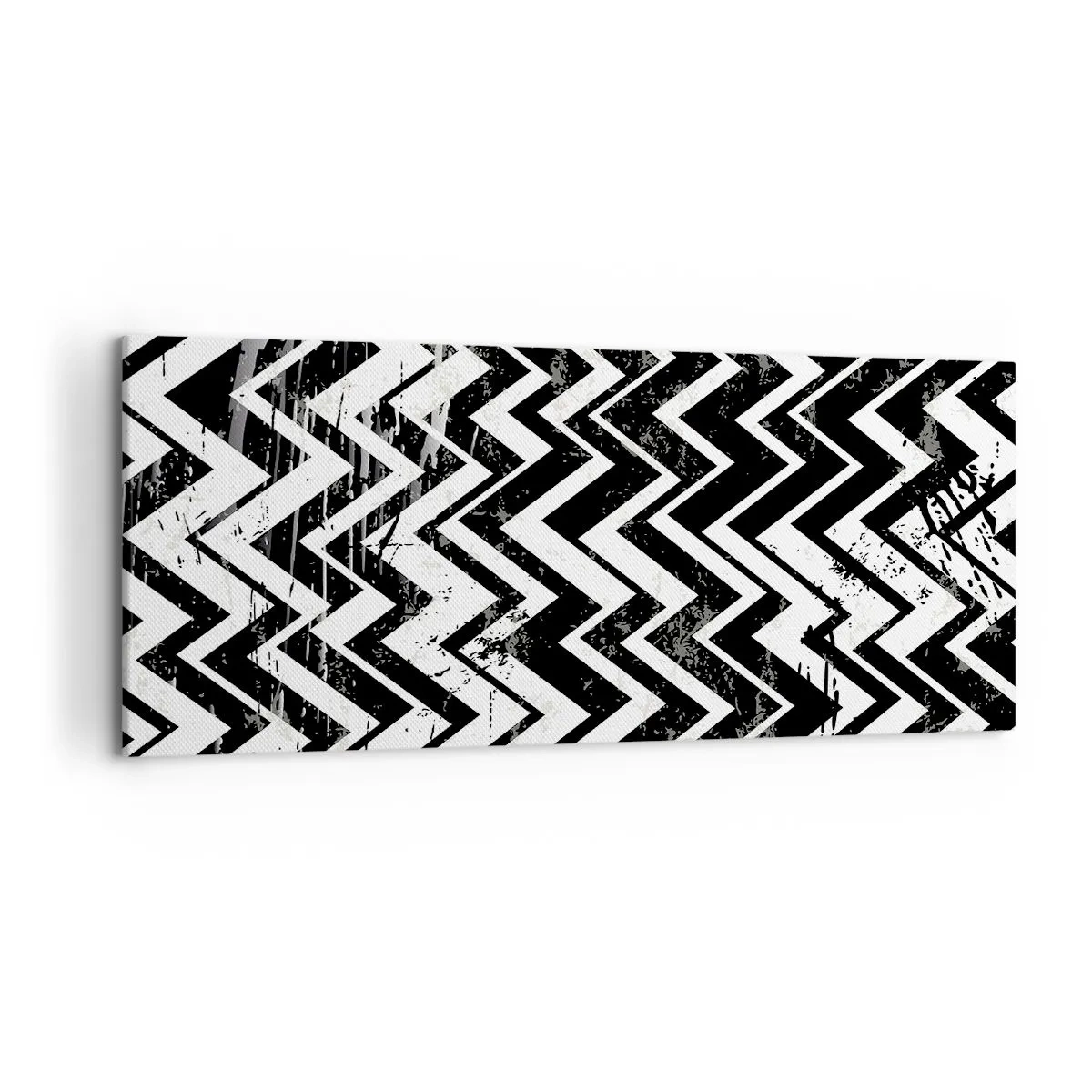 Bild auf Leinwand - Leinwandbild - Schwarz-weißes Zickzack-Muster mit kunstvollen Abschürfungen - 120x50cm - Zick-weiß, Zack-schwarz - Moderne Wanddekoration für Wohnzimmer und Schlafzimmer ARTTOR