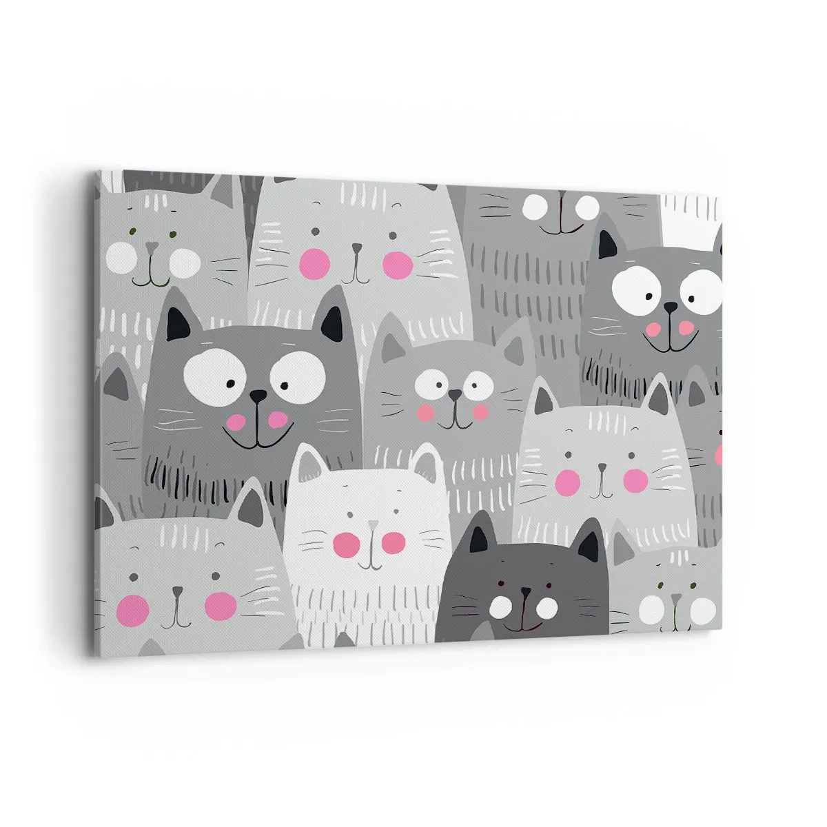Bild auf Leinwand - Leinwandbild - Ein lustiges Muster mit Katzen in Grautönen - 100x70cm - Katzenwelt - Moderne Wanddekoration für Wohnzimmer und Schlafzimmer ARTTOR