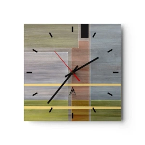 Wanduhr - Glasuhr - Geometrische Komposition in Pastellfarben mit Rechtecken - 30x30cm - Einfach und ruhig - Moderne Wanddekoration für Wohnzimmer und Schlafzimmer ARTTOR