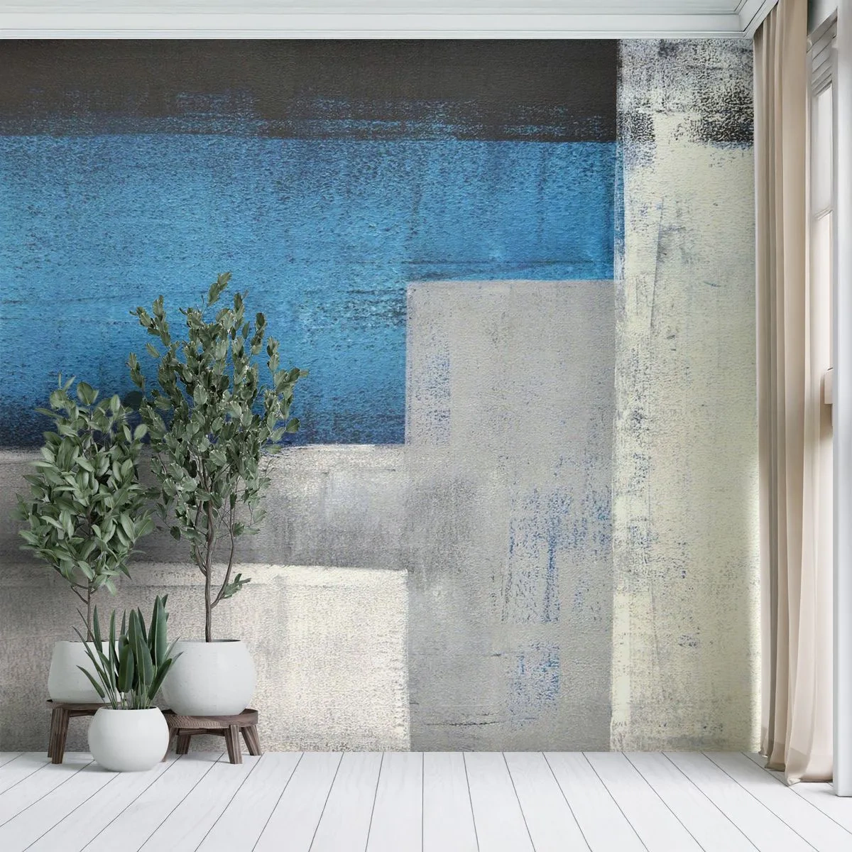 Fototapete Premium Sand - Poetische Komposition aus Grau und Blau - Abstraktion, Stück, Malerei - 100x70 cm