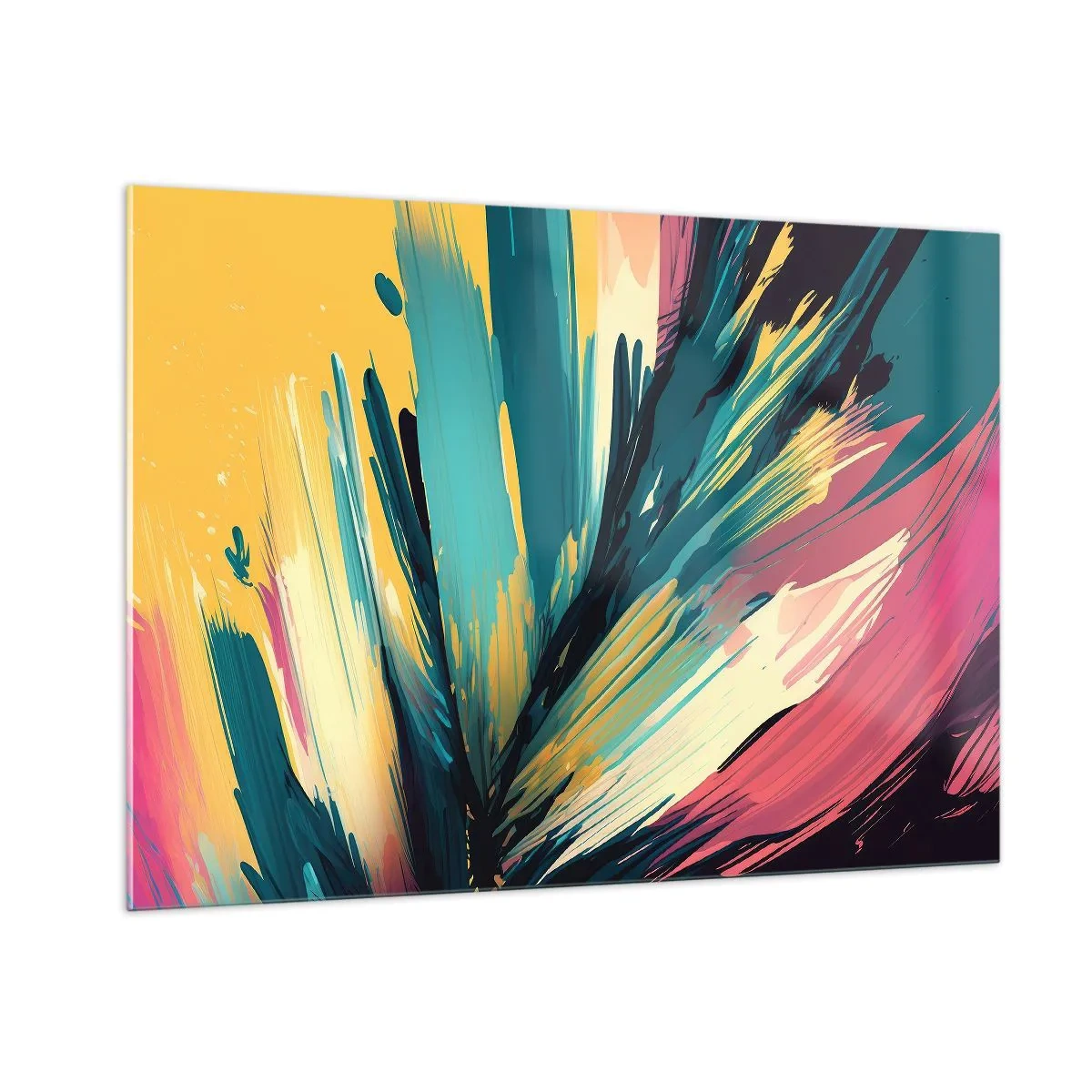 Glasbild - Bild auf glas - Dynamische Pinselstriche in leuchtenden Farben - 100x70cm - Komposition – eine Explosion der Freude - Moderne Wanddekoration für Wohnzimmer und Schlafzimmer ARTTOR