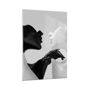 Glasbild - Bild auf glas - Schwarz-weiße Figuren in sinnlicher Nahaufnahme - 50x70cm - Anziehung - Begierde - Moderne Wanddekoration für Wohnzimmer und Schlafzimmer ARTTOR