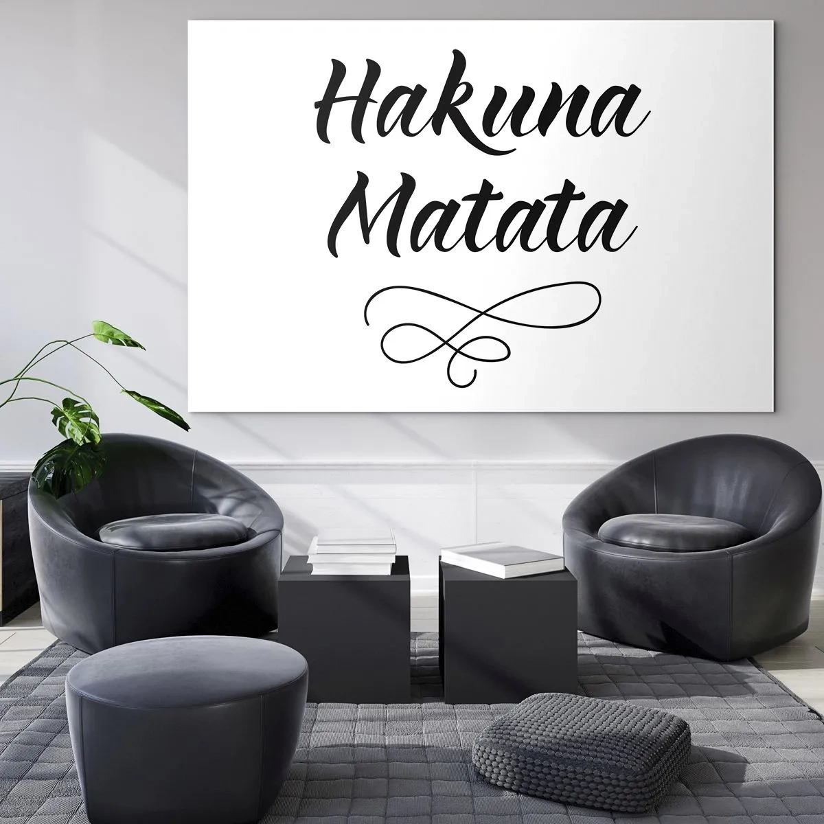 Glasbild - Bild auf glas - Hakuna Matata Schriftzug mit dekorativem Akzent auf weißem Hintergrund - 70x50cm - Bester Ratschlag - Moderne Wanddekoration für Wohnzimmer und Schlafzimmer ARTTOR