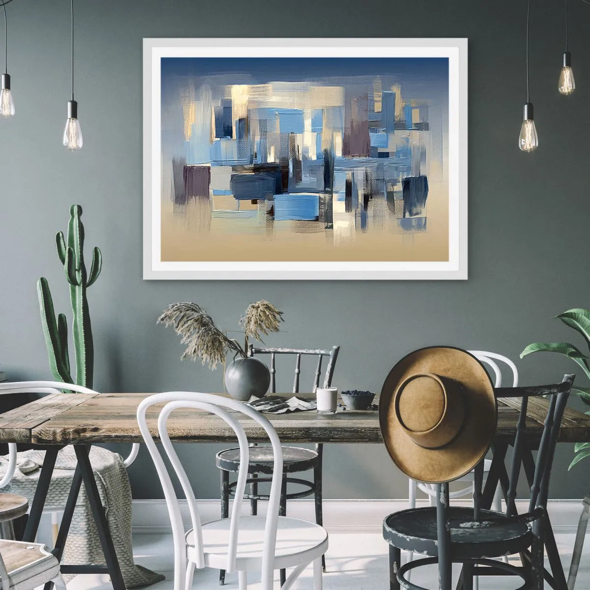 Poster in einem weißen Rahmen - Blaue Konstruktion - 40x30 cm