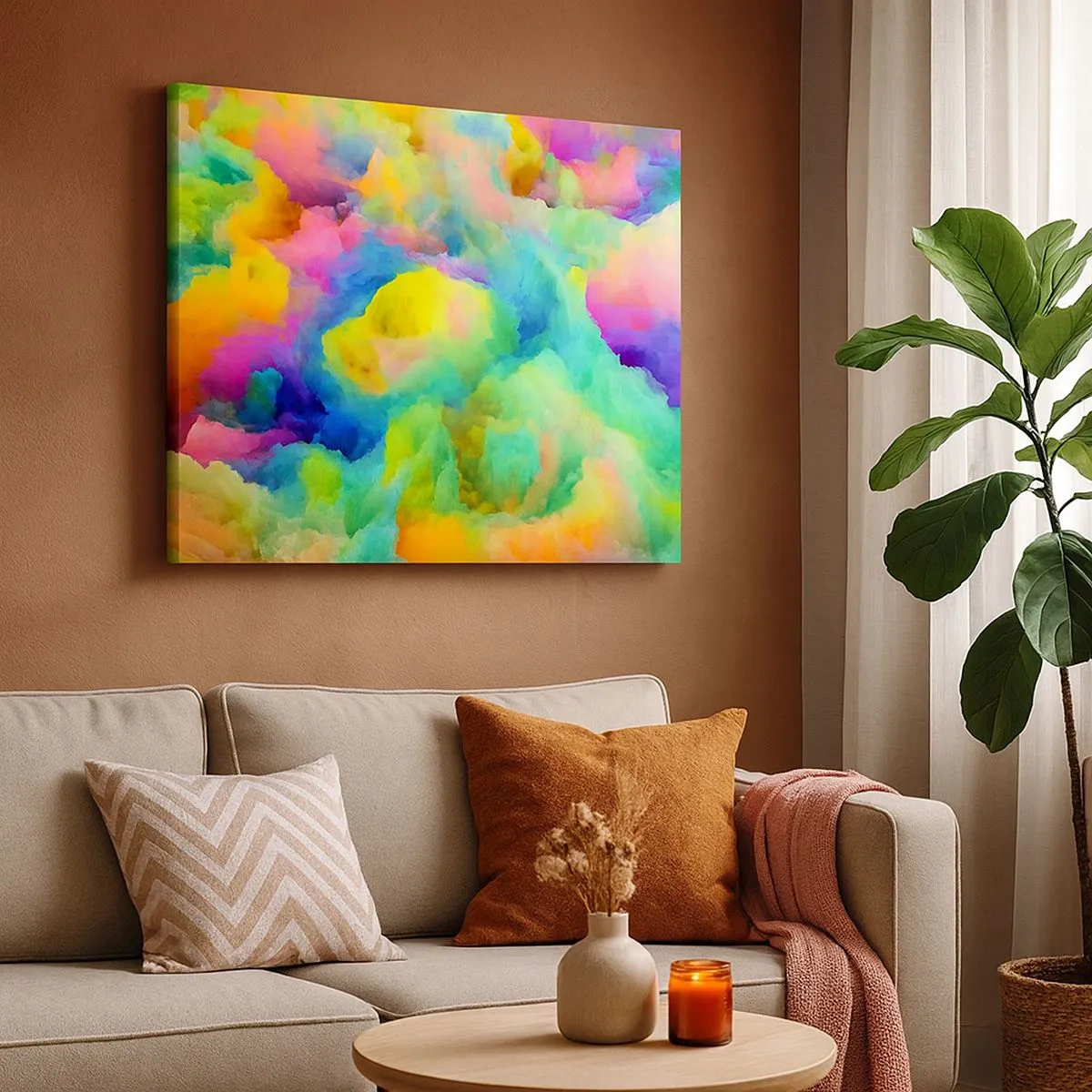 Bild auf Leinwand - Leinwandbild - Abstrakte Komposition in Regenbogenfarben - 70x50cm - Regenbogen unten - Moderne Wanddekoration für Wohnzimmer und Schlafzimmer ARTTOR