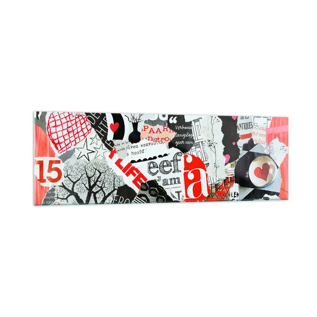 Glasbild - Bild auf glas - Eine bunte Collage mit Aufschriften, Herzen und Grafiken. - 160x50cm - Hipster-Collage - Moderne Wanddekoration für Wohnzimmer und Schlafzimmer ARTTOR