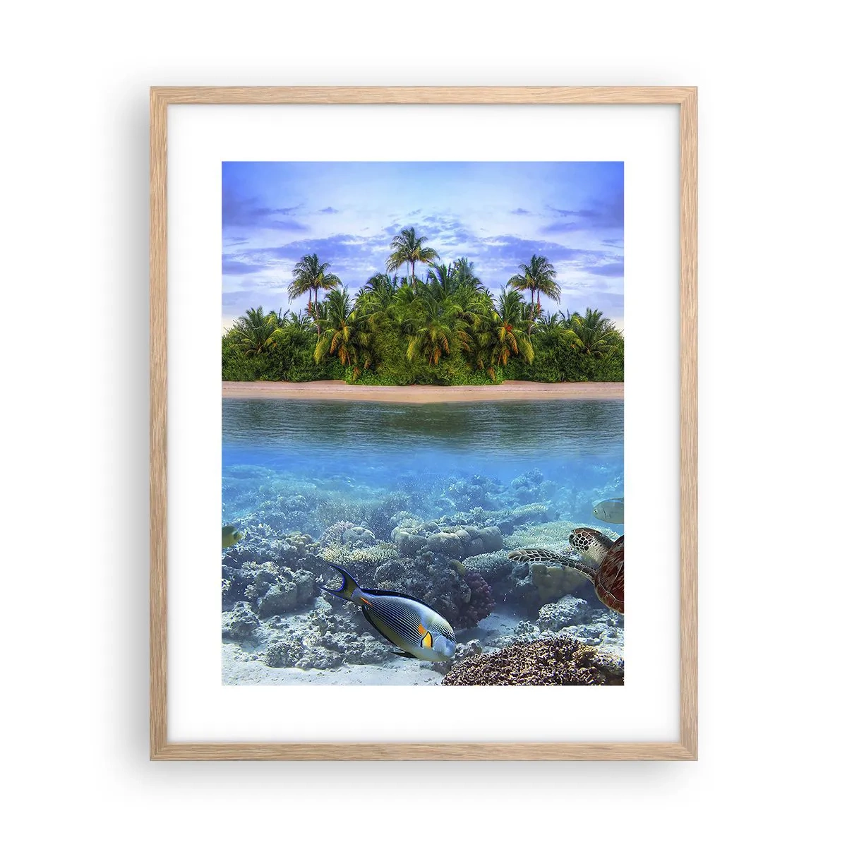 Poster in einem Rahmen aus heller Eiche - Heavenly Island lädt dich ein - 40x50 cm