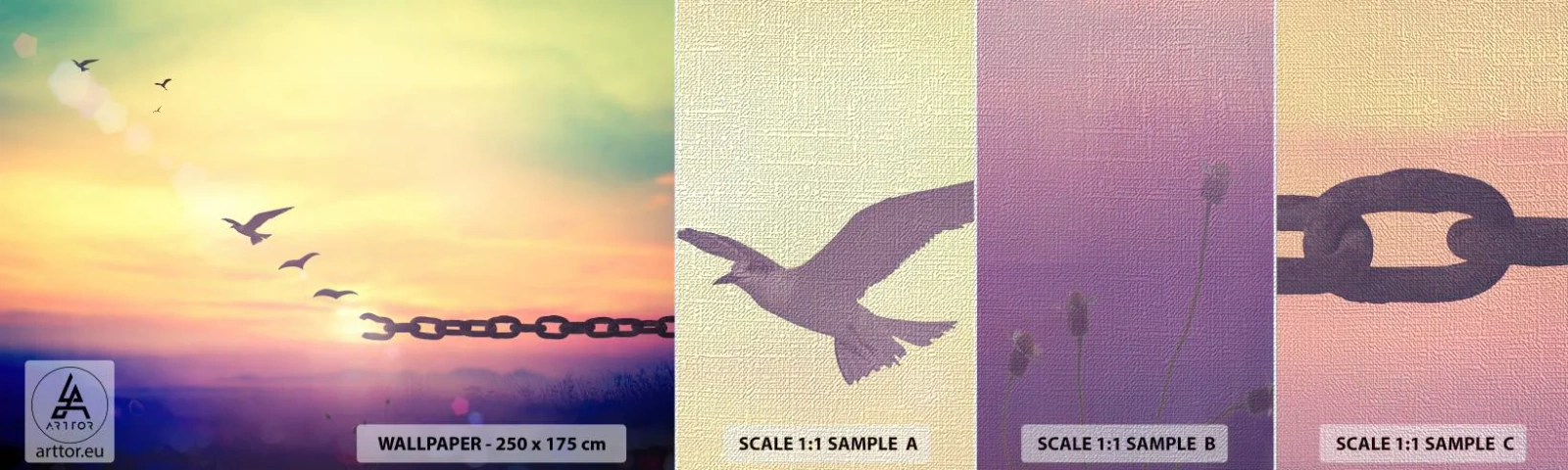 Fototapeten Muster Premium Canvas - Der Sieg der Freiheit - Abstraktion, Vögel, Stück - 100x30 cm