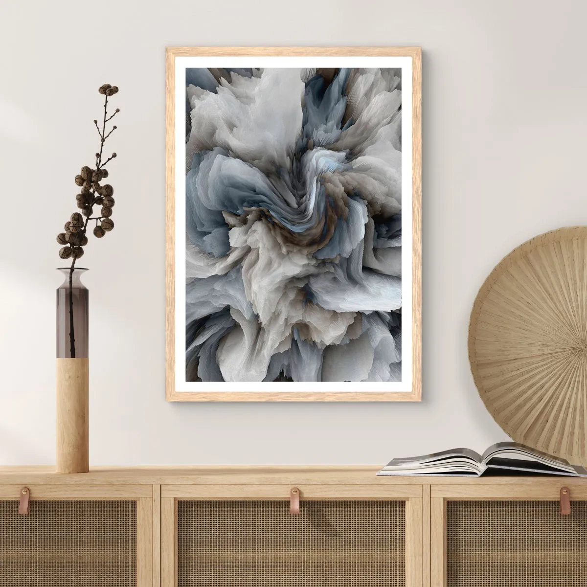 Poster in einem Rahmen aus heller Eiche - Stein und Blume - 70x100 cm