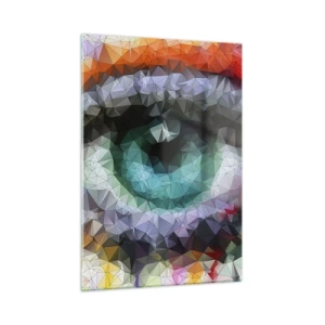 Glasbild - Bild auf glas - Ein geometrisches Auge in leuchtenden Farben mit Kristalleffekt. - 50x70cm - Kristallines Leuchten der Augen - Moderne Wanddekoration für Wohnzimmer und Schlafzimmer ARTTOR