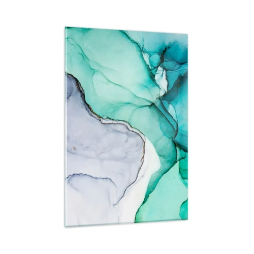 Glasbild - Bild auf glas - Abstraktes Muster in Türkis- und Weißtönen - 80x120cm - Eine Studie in Türkis - Moderne Wanddekoration für Wohnzimmer und Schlafzimmer ARTTOR