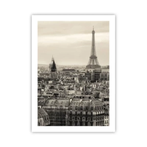 Poster - Panorama von Paris mit dem Eiffelturm in Sepiatönen - 50x70cm - Über den Dächern von Paris - Moderne Wanddekoration für Wohnzimmer und Schlafzimmer ARTTOR