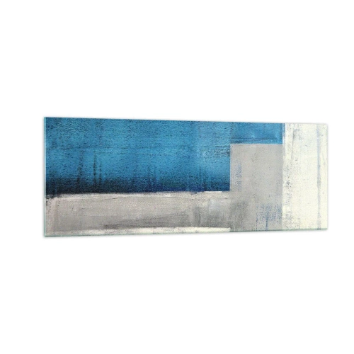 Glasbild - Bild auf glas - Eine abstrakte Komposition mit Blau-, Grau- und Weißtönen. - 140x50cm - Poetische Komposition aus Grau und Blau - Moderne Wanddekoration für Wohnzimmer und Schlafzimmer ARTTOR