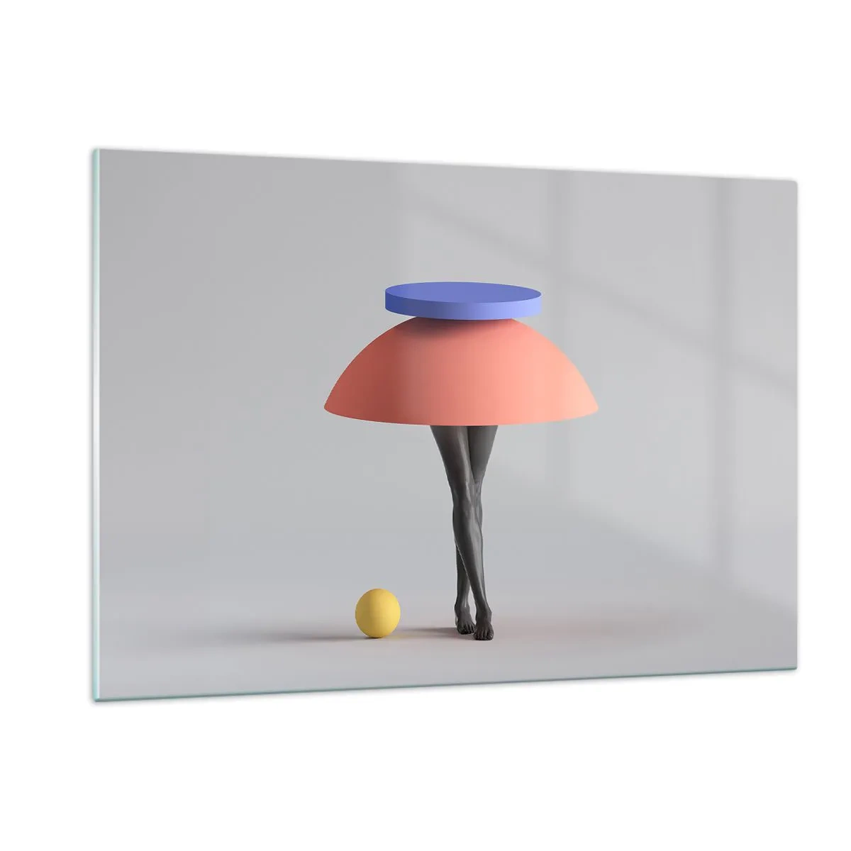 Glasbild - Bild auf glas - Eine surreale Figur aus geometrischen Formen und Beinen - 120x80cm - Surrealistische Komposition - Moderne Wanddekoration für Wohnzimmer und Schlafzimmer ARTTOR