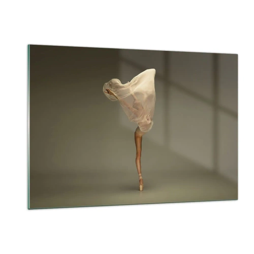 Glasbild - Bild auf glas - Eine Tänzerin in zarter Pose mit hochgezogenem Schleier - 120x80cm - Es wird bald auffliegen - Moderne Wanddekoration für Wohnzimmer und Schlafzimmer ARTTOR
