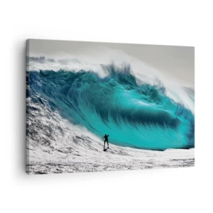 Bild auf Leinwand - Leinwandbild - Surfer vor einer riesigen Welle - 70x50cm - Herausforderung angenommen - Moderne Wanddekoration für Wohnzimmer und Schlafzimmer ARTTOR