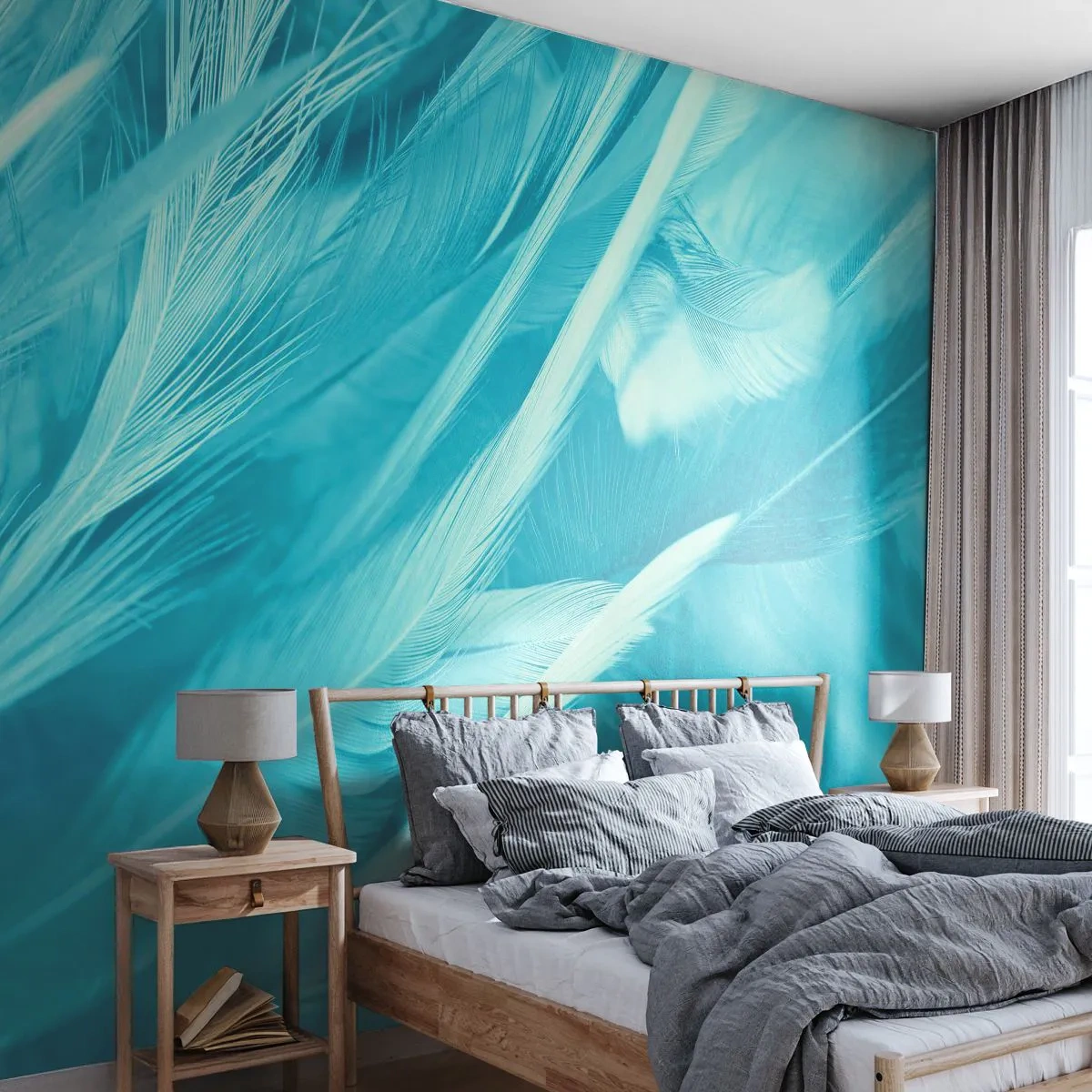 Fototapete Premium Sand - In Pulver ertrinken - Vogelfeder, Vogel, Grafik - 400x280 cm