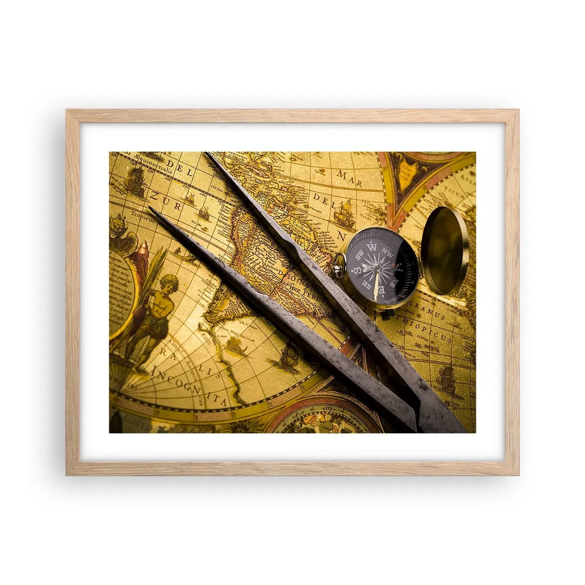 Poster in einem Rahmen aus heller Eiche - Wo sind diese Schätze? - 50x40 cm