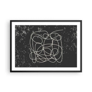 Poster in einem schwarzem Rahmen - Abstrakte Linie auf schwarzem Hintergrund mit feinen Details - 70x50cm - Wandernde, umherschweifende Gedanken - Moderne Wanddekoration für Wohnzimmer und Schlafzimmer ARTTOR