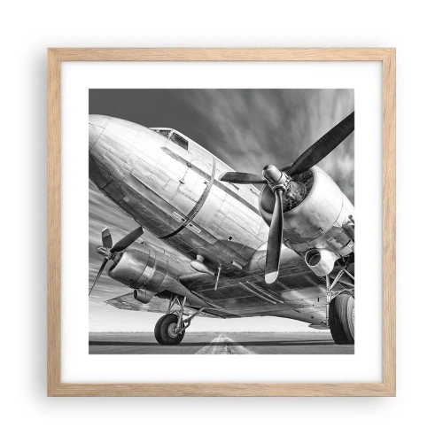 Poster in einem Rahmen aus heller Eiche - Immer flugbereit - 40x40 cm