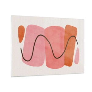 Glasbild - Bild auf glas - Abstrakte Formen in Pink und Orange mit einer schwarzen Linie - 70x50cm - Sanfte Bewegung der Formen - Moderne Wanddekoration für Wohnzimmer und Schlafzimmer ARTTOR