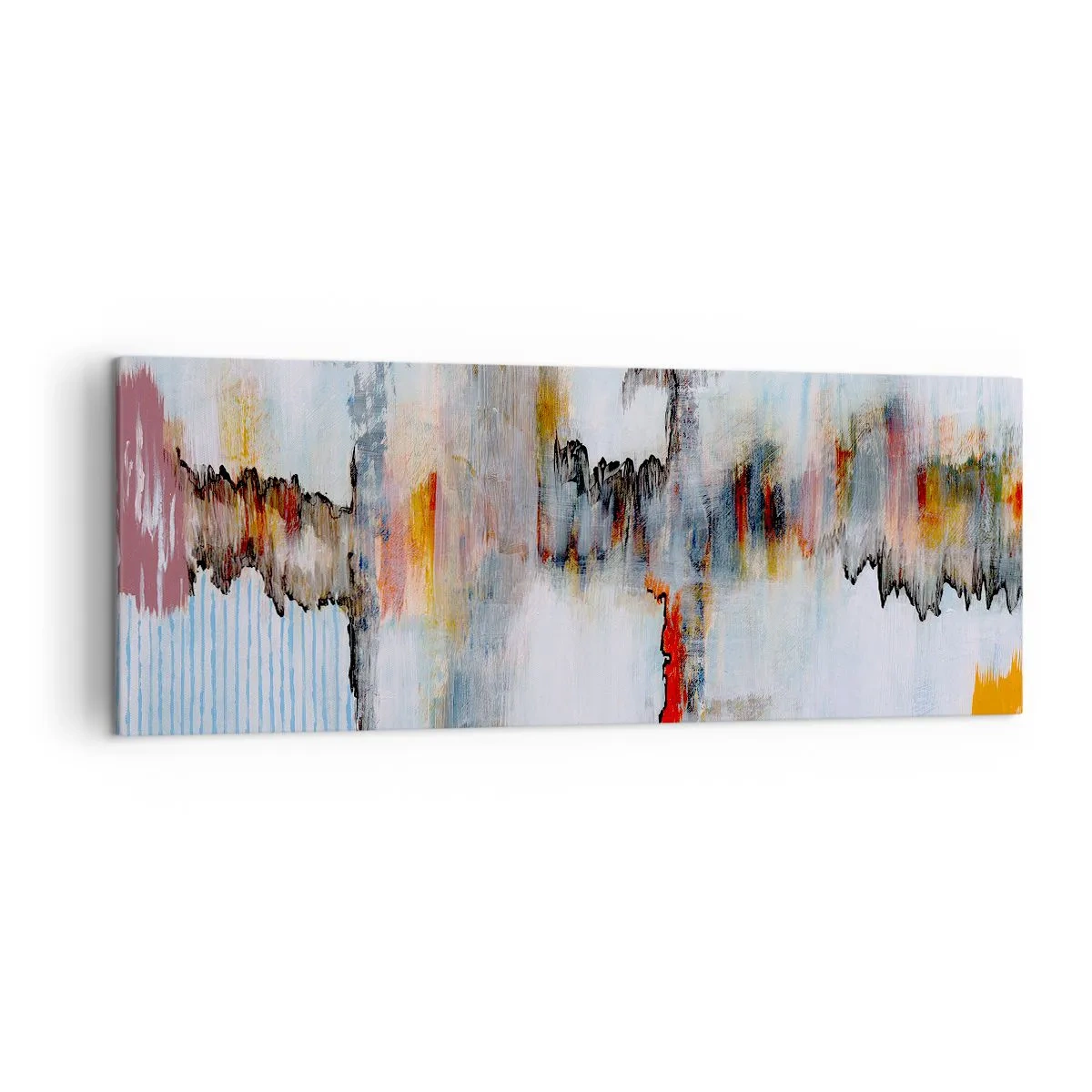 Bild auf Leinwand - Leinwandbild - Abstraktes Muster mit lebendigen Farben auf hellem Hintergrund - 140x50cm - Ein Stock auf dem Wasser - Moderne Wanddekoration für Wohnzimmer und Schlafzimmer ARTTOR