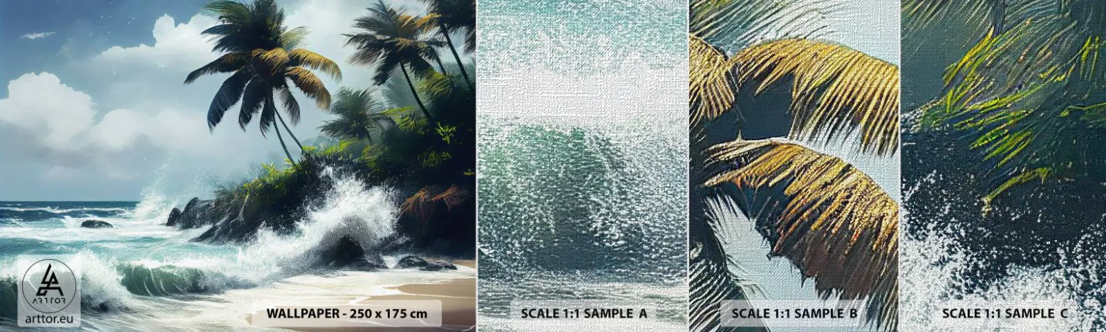 Fototapeten Muster Premium Canvas - Am tropischen Ufer - Strand, Tropisch, Palme - 100x30 cm