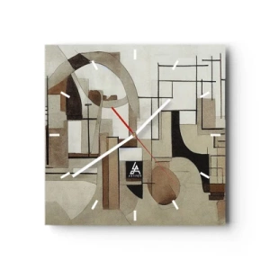 Wanduhr - Glasuhr - Architektonische Abstraktion in Beige und Braun - 30x30cm - Stadtbild 2.0 - Moderne Wanddekoration für Wohnzimmer und Schlafzimmer ARTTOR