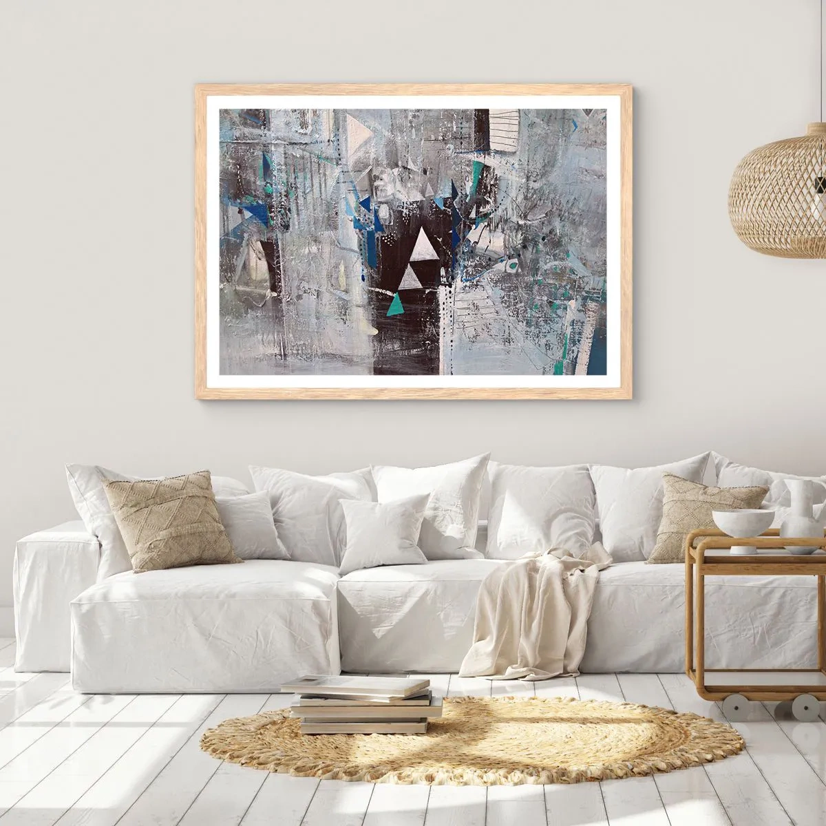 Poster in einem Rahmen aus heller Eiche - Überschreibende Reihenfolge der Dreiecke - 50x40 cm