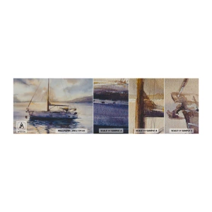 Fototapetenmuster Standard Eco - Abend in der Bucht - Segelboot, Angeln, Strand - 100x30 cm