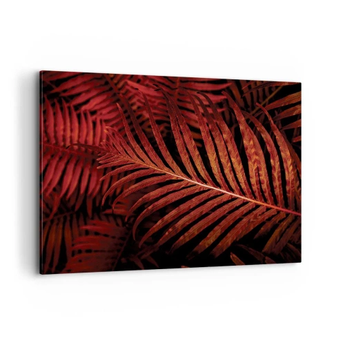 Bild auf Leinwand - Leinwandbild - Nahaufnahme von roten tropischen Blättern - 100x70cm - Die Hitze des Lebens - Moderne Wanddekoration für Wohnzimmer und Schlafzimmer ARTTOR