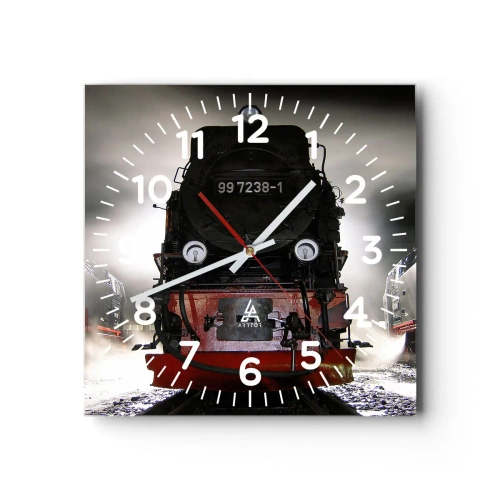 Wanduhr - Glasuhr - Er steht und keucht, seufzt und pustet - 40x40 cm