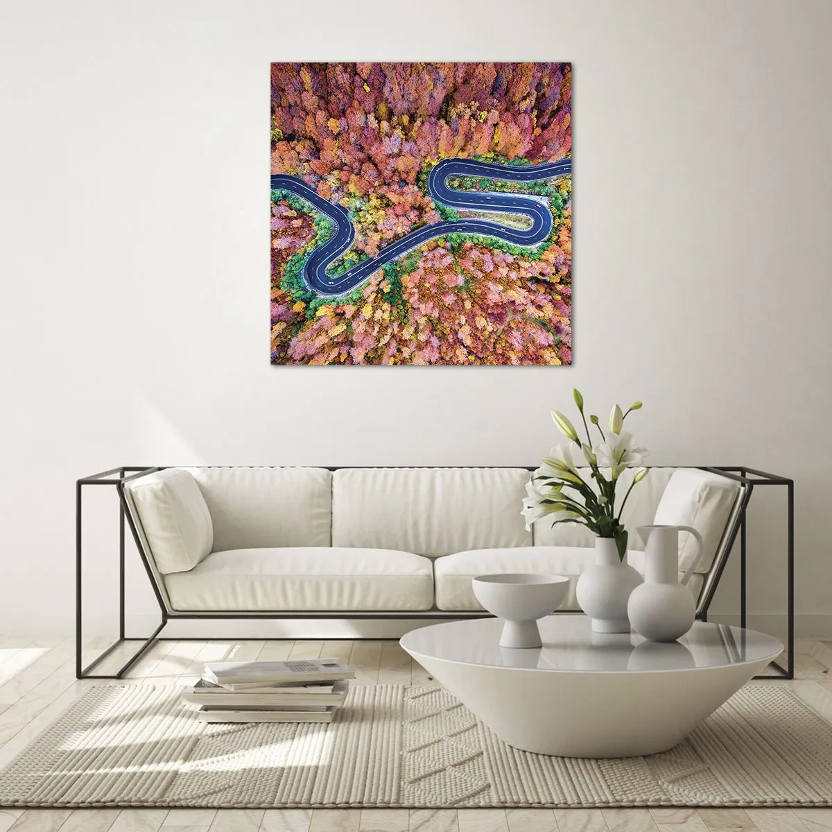 Glasbild - Bild auf glas - Kurvenreicher Weg durch den Wald - 70x70 cm