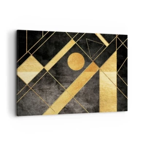 Bild auf Leinwand - Leinwandbild - Geometrische Formen in Gold- und Schwarztönen - 100x70cm - Die Sonne der Wüste - Moderne Wanddekoration für Wohnzimmer und Schlafzimmer ARTTOR