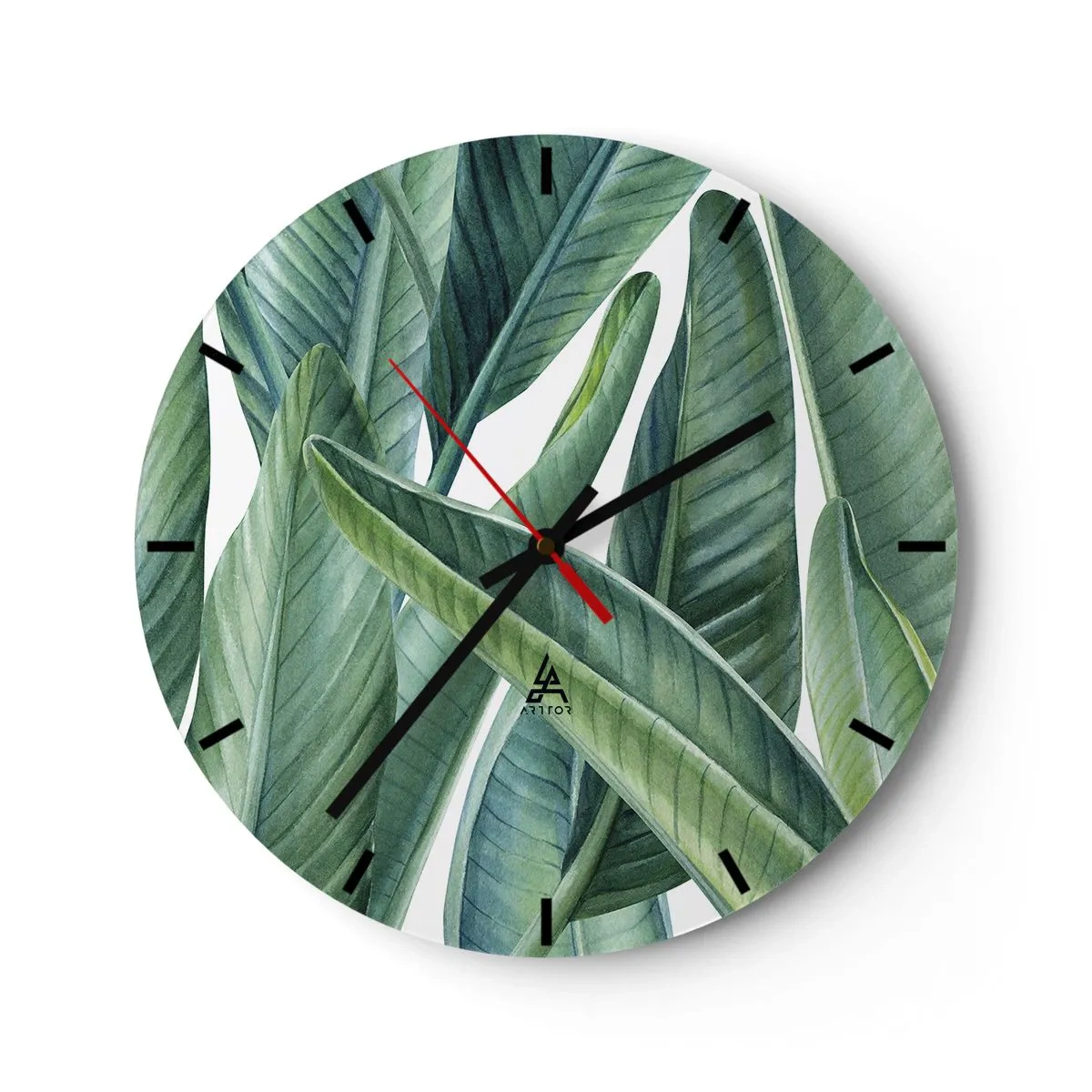 Wanduhr - Glasuhr - Illustration von grünen Blättern auf hellem Hintergrund - 30x30cm - An und für sich Grün - Moderne Wanddekoration für Wohnzimmer, Küche und Schlafzimmer ARTTOR