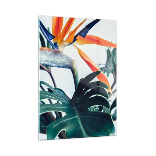 Glasbild - Bild auf glas - Exotische Pflanze mit Paradiesvogelblume - 50x70cm - Vogelbusch - Moderne Wanddekoration für Wohnzimmer und Schlafzimmer ARTTOR