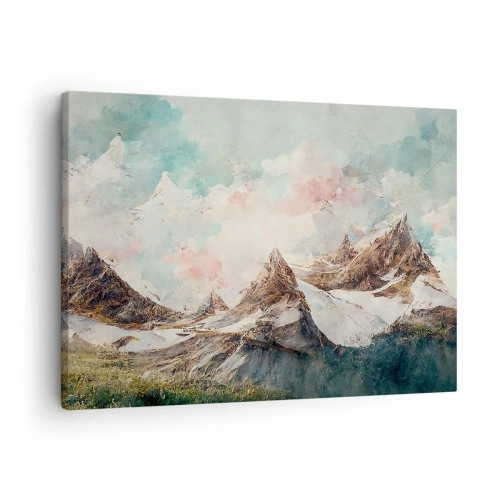 Bild auf Leinwand - Leinwandbild - Malerische Berge mit pastellfarbenem Himmel - 70x50cm - Felsklingen - Moderne Wanddekoration für Wohnzimmer und Schlafzimmer ARTTOR