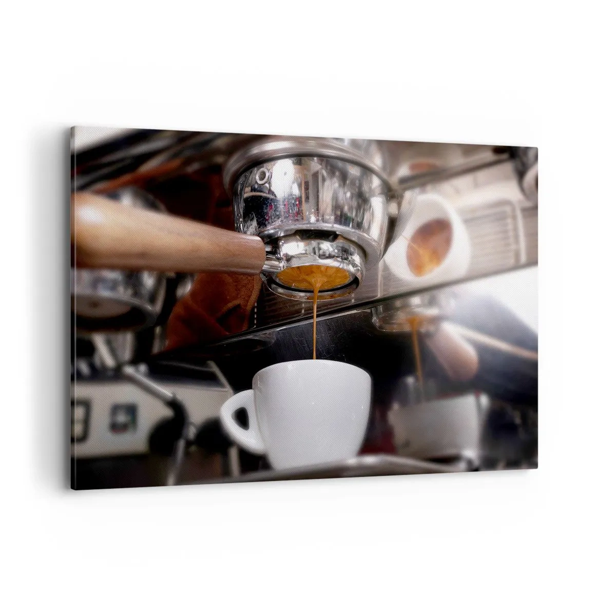 Bild auf Leinwand - Leinwandbild - Nahaufnahme einer Kaffeemaschine, die einen frischen Espresso zubereitet - 120x80cm - Gute Zeit des Tages - Moderne Wanddekoration für Wohnzimmer und Schlafzimmer ARTTOR