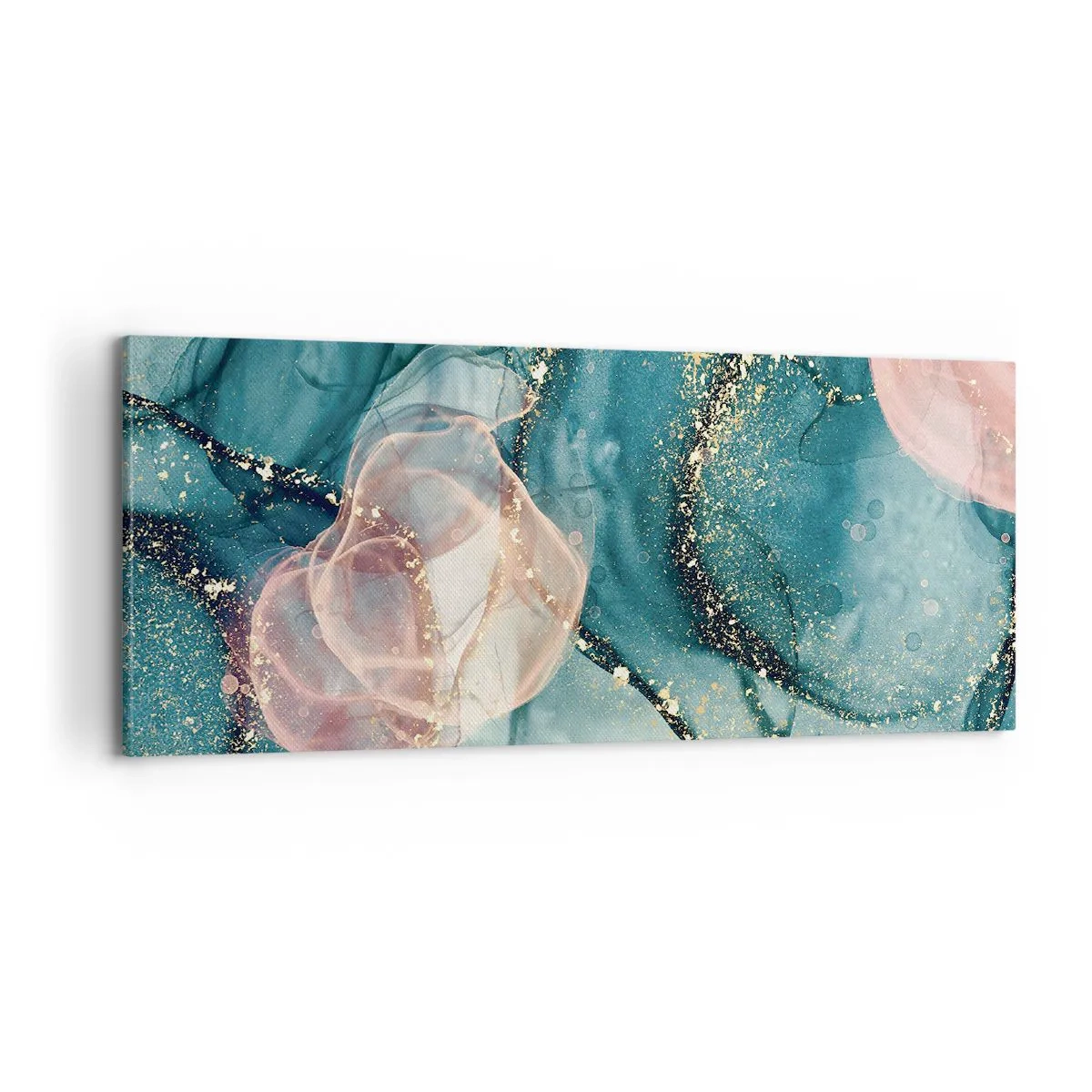 Bild auf Leinwand - Leinwandbild - Seidenblau, Tüllrosa - 100x40 cm