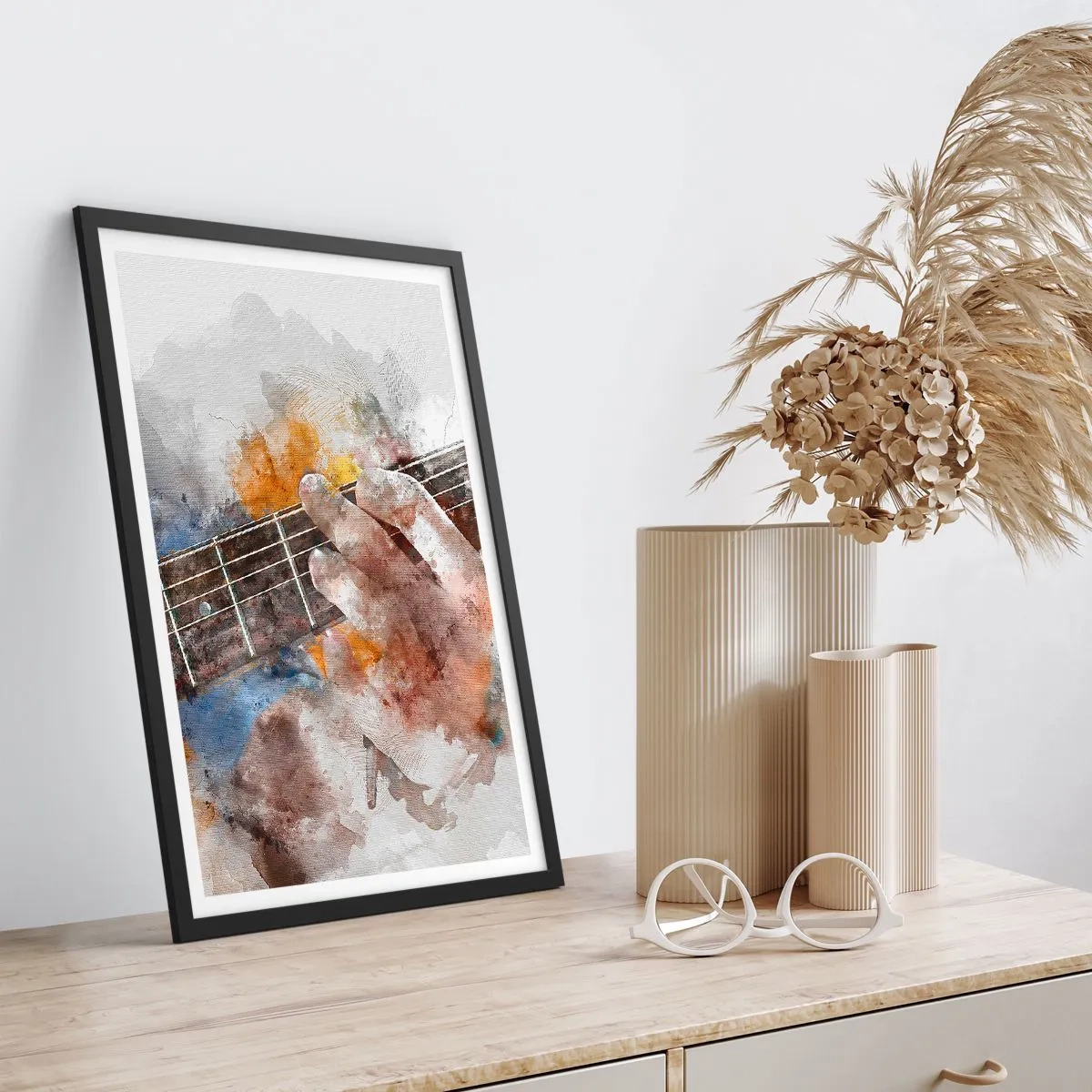 Poster in einem schwarzem Rahmen - Poesie zwischen den Saiten - 70x100 cm