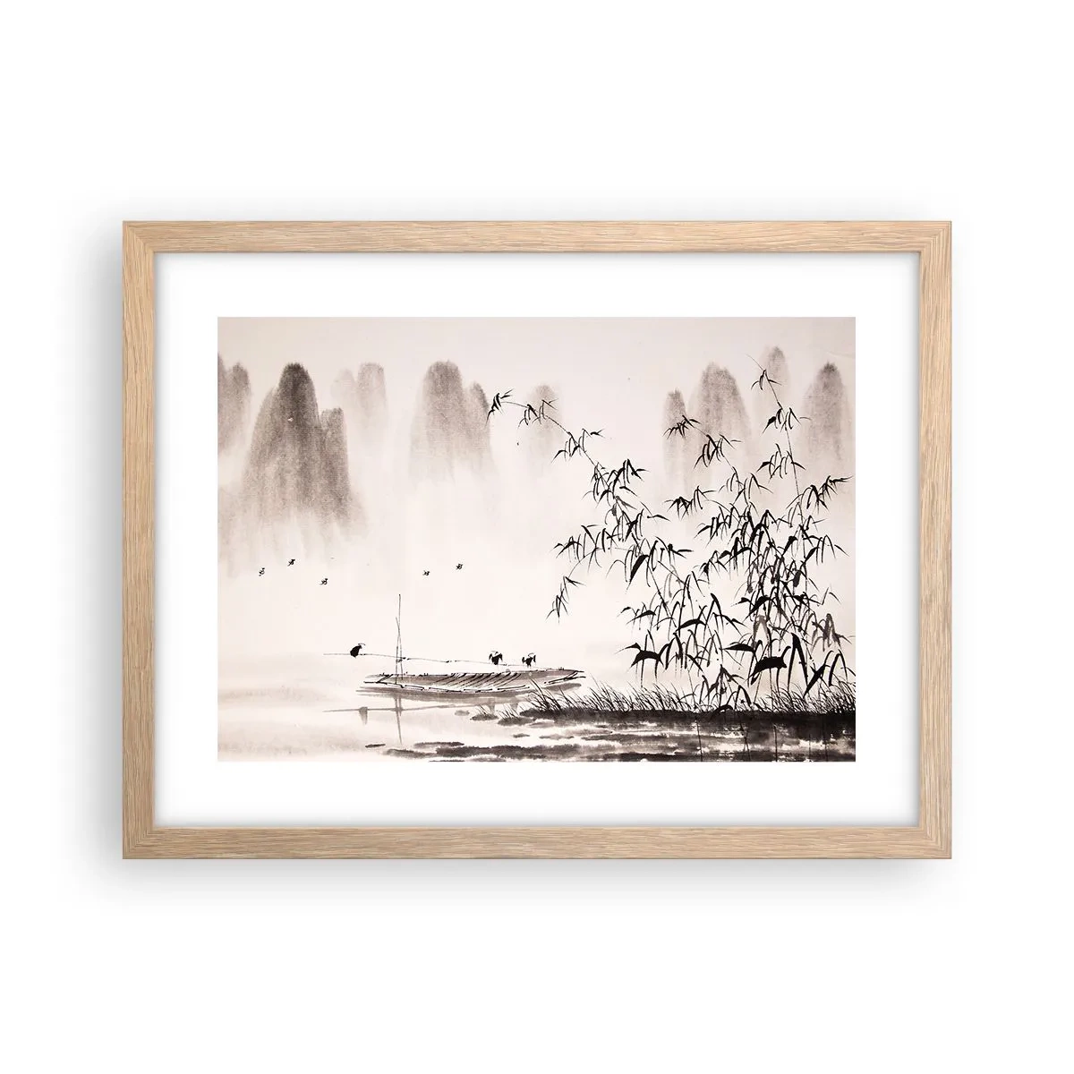 Poster in einem Rahmen aus heller Eiche - Die Stille der Reisfelder - 40x30 cm