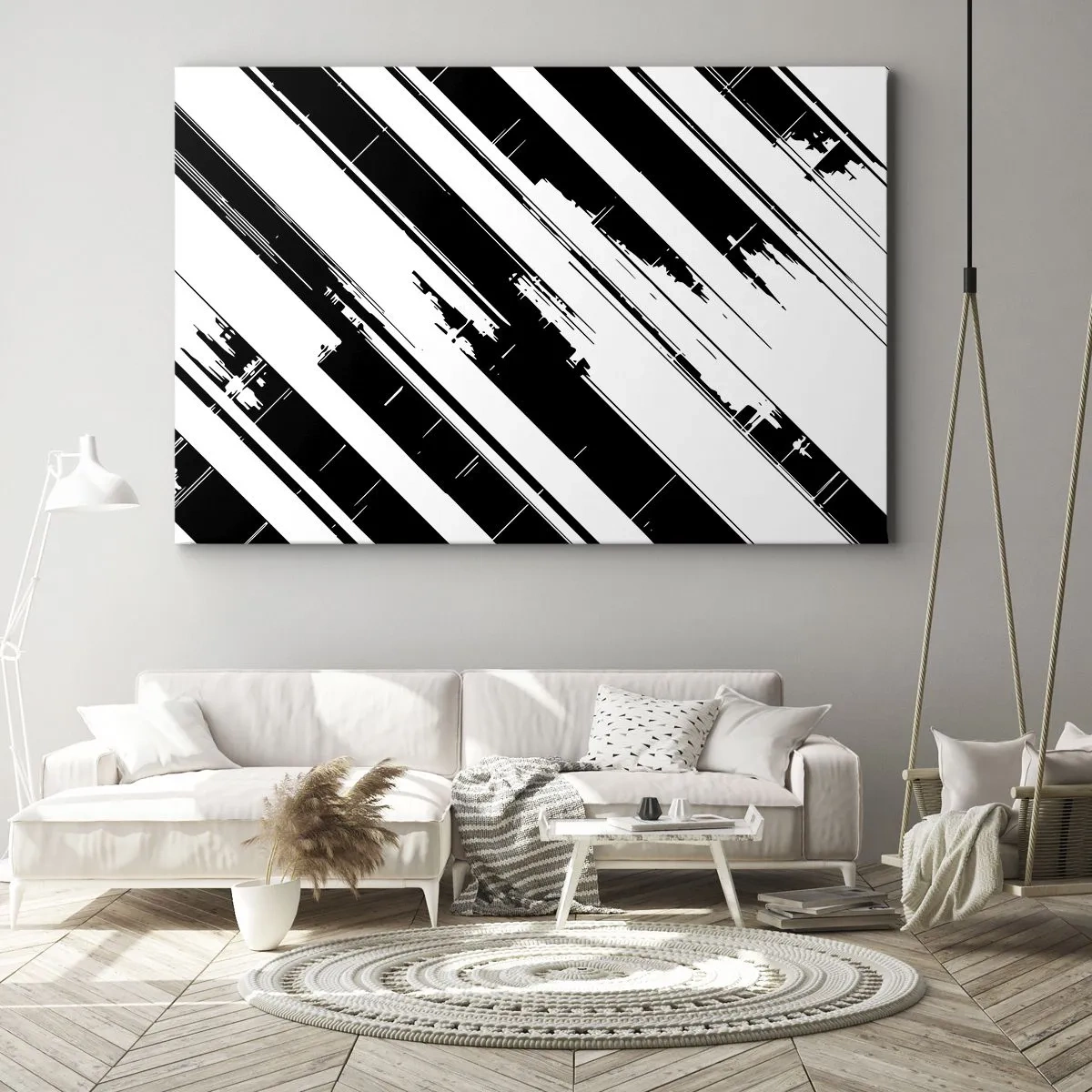 Bild auf Leinwand - Leinwandbild - Schwarz-weiße Linien und geometrische Muster im modernen Stil - 70x50cm - Eine intensive und dynamische Komposition - Moderne Wanddekoration für Wohnzimmer und Schlafzimmer ARTTOR