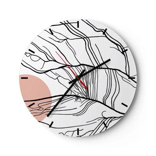 Wanduhr - Glasuhr - Künstlerische schwarze Linien, die Zweigen ähneln, auf weißem Hintergrund - 30x30cm - In einem Netz aus Zweigen - Moderne Wanddekoration für Wohnzimmer, Küche und Schlafzimmer ARTTOR