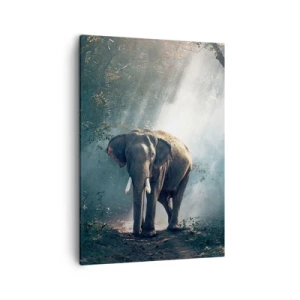 Bild auf Leinwand - Leinwandbild - Elefant im Waldlicht - 50x70cm - Ein gemütlicher Spaziergang - Moderne Wanddekoration für Wohnzimmer und Schlafzimmer ARTTOR