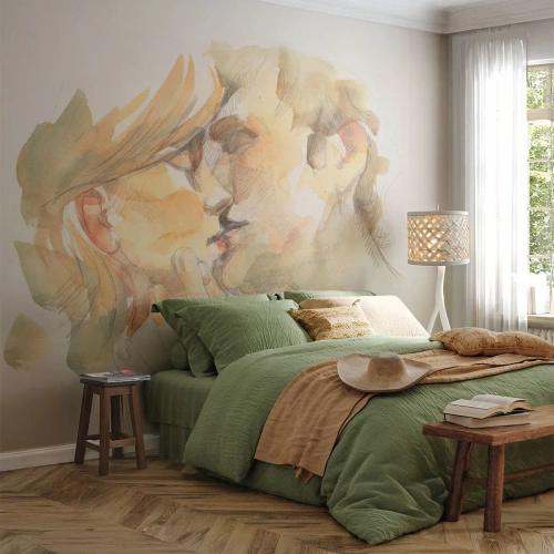 Selbstklebende Fototapete Deluxe Sticker - Hälfte gefunden? - Verliebtes Pärchen, Kuss, Stück - 400x280 cm