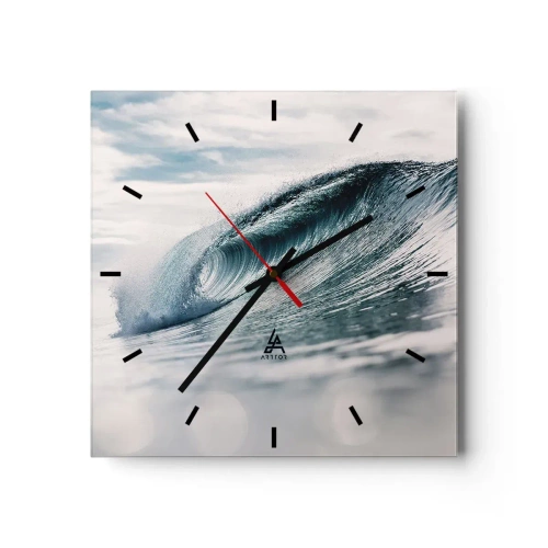 Wanduhr - Glasuhr - Eine Meereswelle, eingefangen in einem dynamischen Moment vor dem Himmel - 30x30cm - Wasserspitze - Moderne Wanddekoration für Wohnzimmer und Schlafzimmer ARTTOR