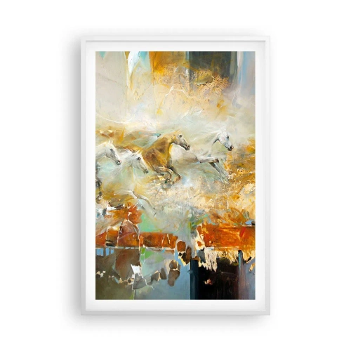 Poster in einem weißen Rahmen - Im Galopp durch das Licht - 61x91 cm