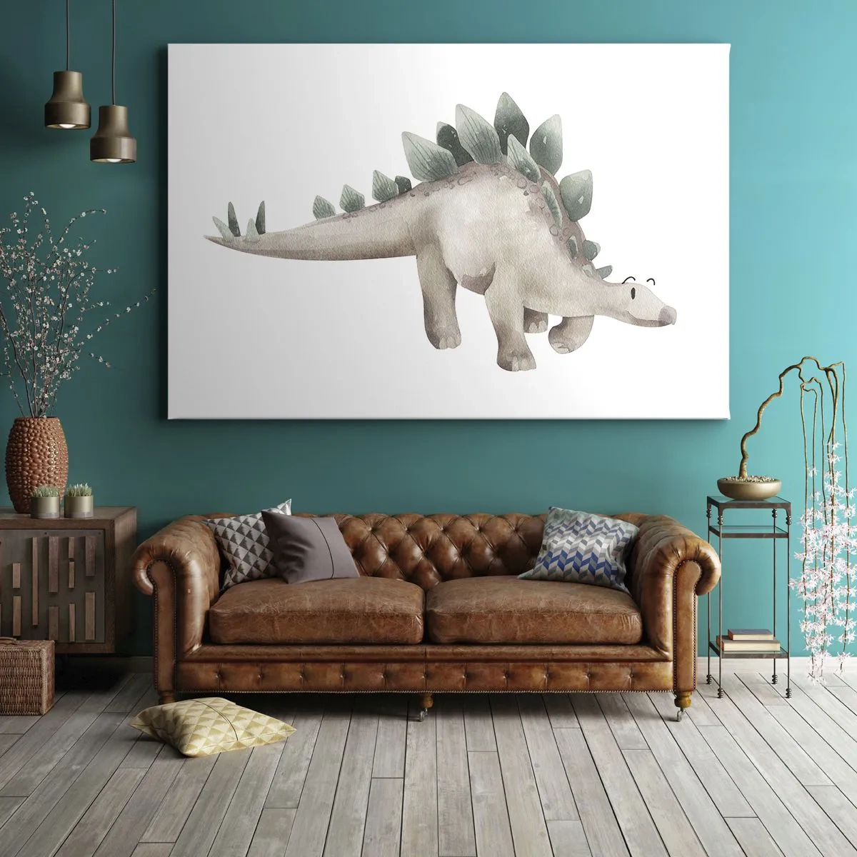 Bild auf Leinwand - Leinwandbild - Ein süßer Dinosaurier in Pastellfarben - 100x70cm - Euer Freund - Moderne Wanddekoration für Wohnzimmer und Schlafzimmer ARTTOR