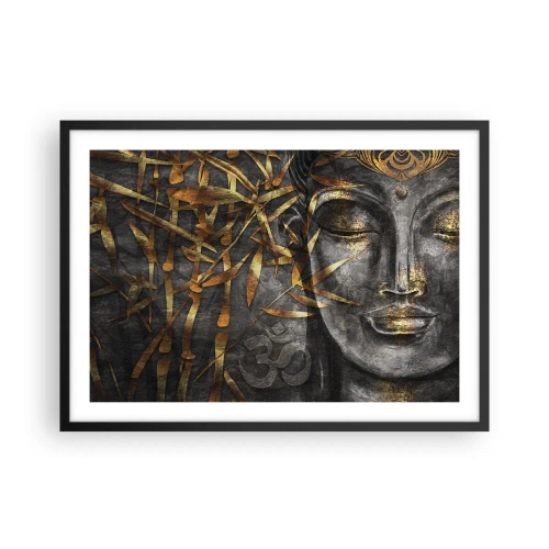 Poster in einem schwarzem Rahmen - Zen-Buddha-Bild mit goldenem Bambus - 70x50cm - Fühle den Frieden - Moderne Wanddekoration für Wohnzimmer und Schlafzimmer ARTTOR