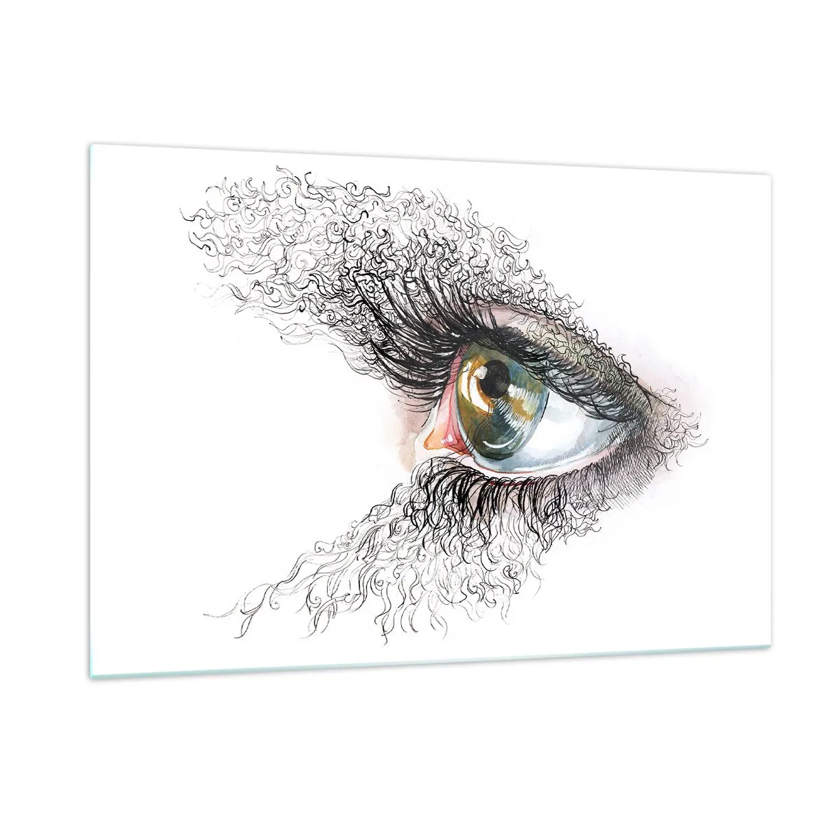 Glasbild - Bild auf glas - Ein goldenes Auge, umgeben von dynamischen Linien und abstrakten Details - 120x80cm - Schau direkt in die Seele - Moderne Wanddekoration für Wohnzimmer und Schlafzimmer ARTTOR